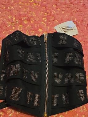 Savage X Fenty Black Strapless Corset Top with Gold Zipper